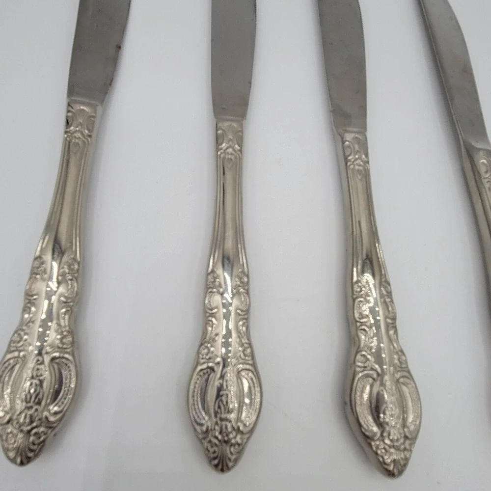 Baroque By Estia Four Dinner Knives 18/8 Stainless Korea‎ Flatware Replacement